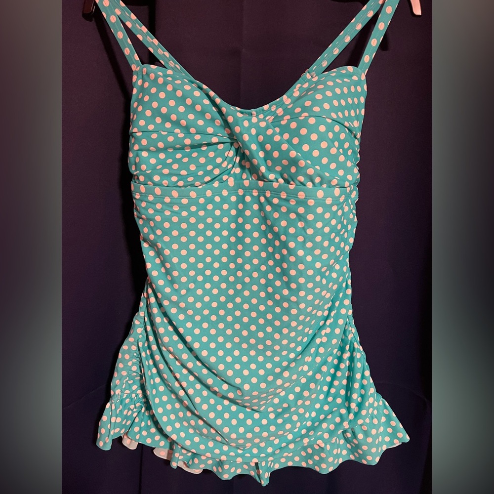 Ocean Dreams Turquoise and White Polka Dot Swim Dress